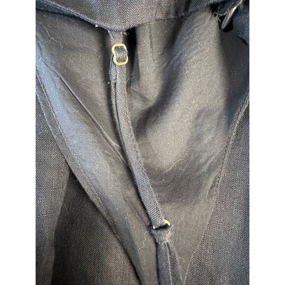 Reiss Navy Linen Tie Front Midi Dress Size 2 Adjustable Straps V-Neck Slit Hem - Picture 12 of 14